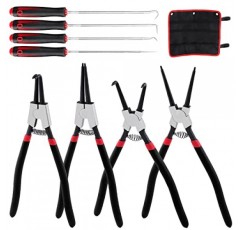 Glarks 9개 13인치 스냅 링 플라이어 세트, 4개 내부/외부 서클립 플라이어 고정 링 플라이어 및 1개 보관 가방이 포함된 긴 핸들 후크 4개