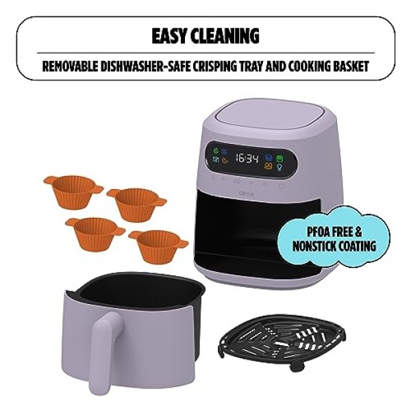 CRUX x Marshmello 3.0 QT TurboCrisp 기술이 적용된 디지털 에어 프라이어, 터치 스크린 온도 제어, 타이머 및 자동 차단, 완전 프로그래밍 가능, 실리콘 컵케이크 몰드 포함, 라