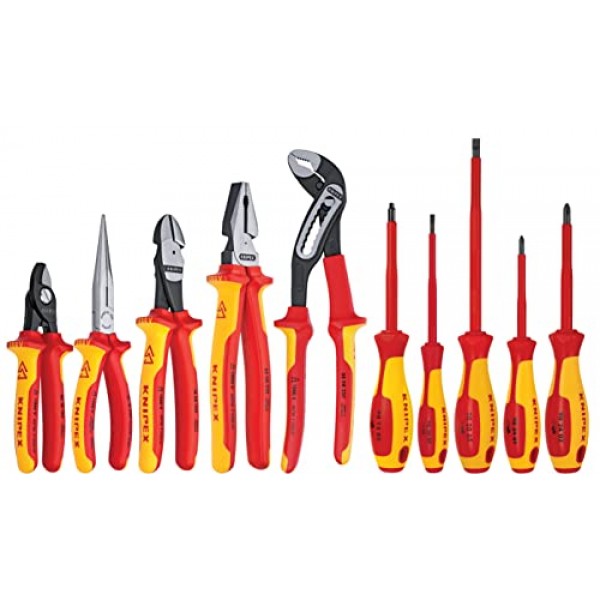 Knipex 989830US 10피스 1000V 절연 펜치, 절단기 및 드라이버 산업용 도구 세트