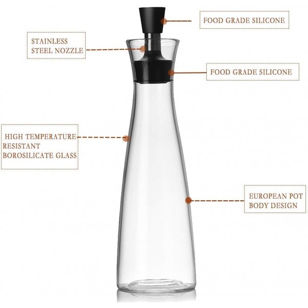 ALIXIN-올리브 오일 디스펜서. 주방용 유리 병 및 푸어러 주둥이 세트, 오일 및 식초 용기/디캔터, 드립리스 캡 주둥이, 액체 조미료 용기, 주방용 유리 디켄터 포함. (550M