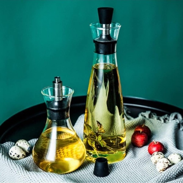 ALIXIN-올리브 오일 디스펜서. 주방용 유리 병 및 푸어러 주둥이 세트, 오일 및 식초 용기/디캔터, 드립리스 캡 주둥이, 액체 조미료 용기, 주방용 유리 디켄터 포함. (550M