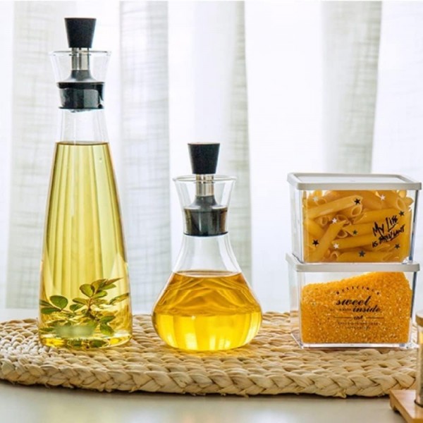 ALIXIN-올리브 오일 디스펜서. 주방용 유리 병 및 푸어러 주둥이 세트, 오일 및 식초 용기/디캔터, 드립리스 캡 주둥이, 액체 조미료 용기, 주방용 유리 디켄터 포함. (550M