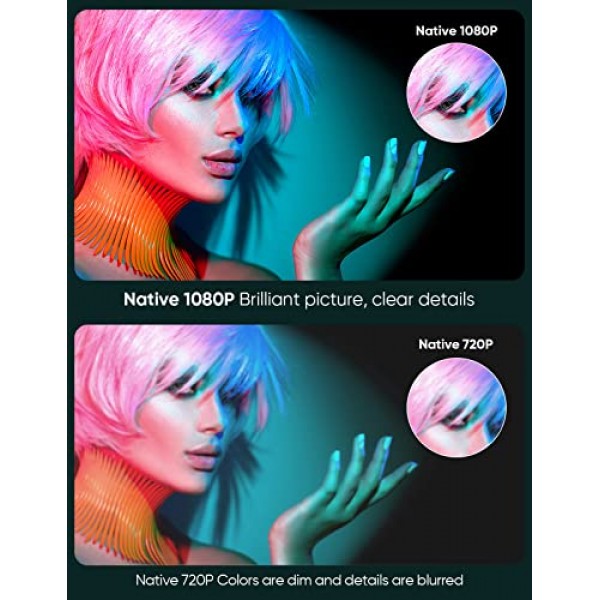 5G WiFi 및 Bluetooth 5.1을 갖춘 TMY 네이티브 1080P 프로젝터, 4K 지원 미니 프로젝터, TV 스틱/전화기/PC/DVD/HDMI/AV/USB/SD와 호환되는 휴대용 프로젝터, 야외 영화 프로젝터