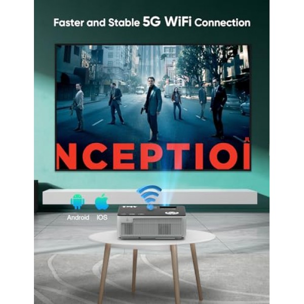 5G WiFi 및 Bluetooth 5.1을 갖춘 TMY 네이티브 1080P 프로젝터, 4K 지원 미니 프로젝터, TV 스틱/전화기/PC/DVD/HDMI/AV/USB/SD와 호환되는 휴대용 프로젝터, 야외 영화 프로젝터