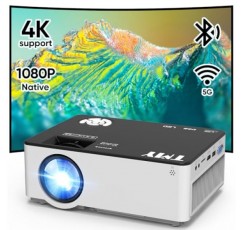 5G WiFi 및 Bluetooth 5.1을 갖춘 TMY 네이티브 1080P 프로젝터, 4K 지원 미니 프로젝터, TV 스틱/전화기/PC/DVD/HDMI/AV/USB/SD와 호환되는 휴대용 프로젝터, 야외 영화 프로젝터