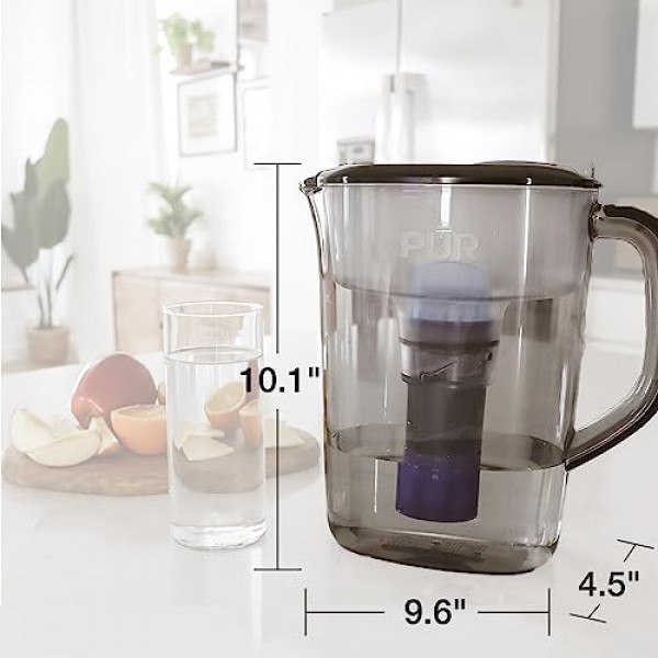 PUR PLUS 7컵 정수 필터 투수(정품 PUR PLUS 필터 1개 포함), 3-in-1 강력한 여과, BPA 없음, 식기세척기 사용 가능, 연기, PPT710BA