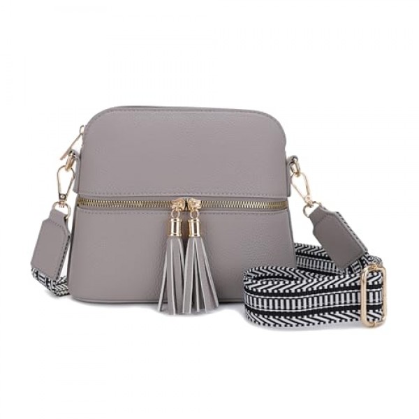 SG SUGU Lunar 경량 미디엄 돔 크로스바디 백 숄더백 with 태슬 | 지퍼 포켓 | 조절 가능한 스트랩