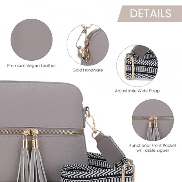 SG SUGU Lunar 경량 미디엄 돔 크로스바디 백 숄더백 with 태슬 | 지퍼 포켓 | 조절 가능한 스트랩