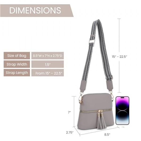 SG SUGU Lunar 경량 미디엄 돔 크로스바디 백 숄더백 with 태슬 | 지퍼 포켓 | 조절 가능한 스트랩