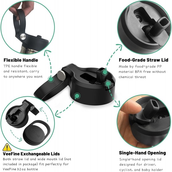 밀짚 식기세척기가 포함된 절연 물병 안전한 금속 물병 BPA 무료 스테인레스 스틸 물병 947ml /32oz 하이킹 캠핑 및 학교용, 슬리버 실버 947ml / 32oz