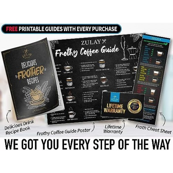 Zulay Executive 시리즈 커피용 울트라 프리미엄 선물 우유 거품기 - 라떼용 커피 거품기 휴대용 폼 메이커 - 커피용 전기 우유 거품기, 스탠드 없음(디럭스 블랙)