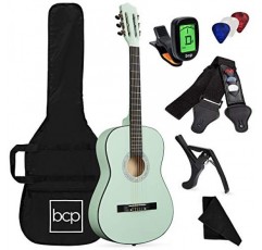 Best Choice Products 38인치 초보자용 올우드 어쿠스틱 기타 스타터 키트, 긱백 포함, 디지털 튜너, 셀룰로이드 피크 6개, 나일론 스트링, 카포, 천, 픽 홀더 포함 스트랩 - SoC