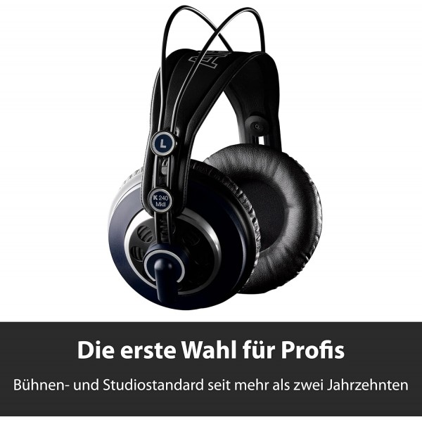 AKG K240 MKII 전문가용 세미 오픈 오버이어 스튜디오 헤드폰, 자동 조절 헤드밴드, 고성능 디자인, 3mm 및 1/4