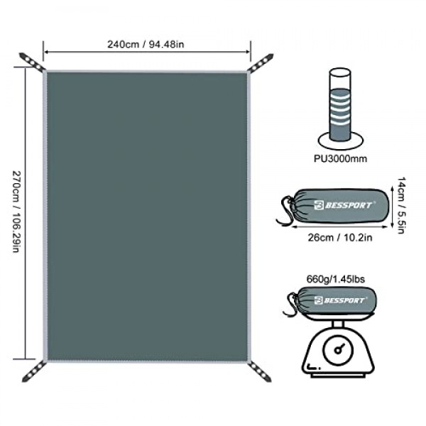 피크닉, 하이킹 및 기타 야외 활동을 위한 Drawstring 운반 가방이 있는 1-2-3-4인용 텐트 방수 캠핑 방수포를 위한 Bessport 텐트 발자국
