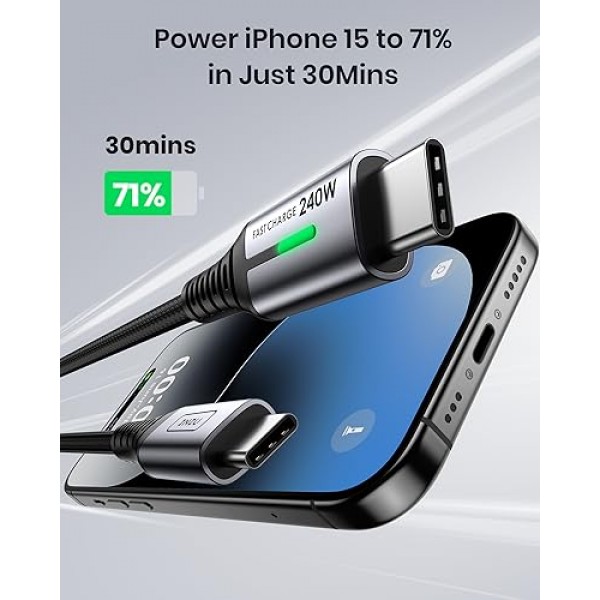 INIU 2팩 6.6피트 편조 USB-C - USB-C 충전 케이블 - iPhone 15/15 Pro/15 Plus, Samsung S22, iPad, MacBook Pro용 240W 고속 충전기 코드