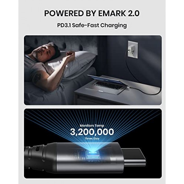 INIU 2팩 6.6피트 편조 USB-C - USB-C 충전 케이블 - iPhone 15/15 Pro/15 Plus, Samsung S22, iPad, MacBook Pro용 240W 고속 충전기 코드