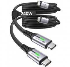 INIU 2팩 6.6피트 편조 USB-C - USB-C 충전 케이블 - iPhone 15/15 Pro/15 Plus, Samsung S22, iPad, MacBook Pro용 240W 고속 충전기 코드