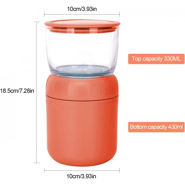 ADLOASHLOU muesli 컵 테이크 아웃 430ml + 요거트 컵 330ml 누수 방지 2 in 1 도시락 상자와 신선한 식사를 위한 숟가락 어린이 간식 냄비 (오렌지 레드-PP)