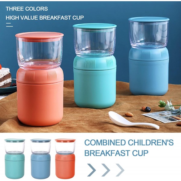 ADLOASHLOU muesli 컵 테이크 아웃 430ml + 요거트 컵 330ml 누수 방지 2 in 1 도시락 상자와 신선한 식사를 위한 숟가락 어린이 간식 냄비 (오렌지 레드-PP)