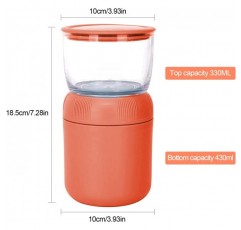 ADLOASHLOU muesli 컵 테이크 아웃 430ml + 요거트 컵 330ml 누수 방지 2 in 1 도시락 상자와 신선한 식사를 위한 숟가락 어린이 간식 냄비 (오렌지 레드-PP)
