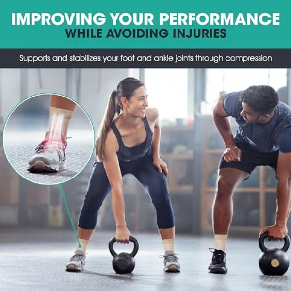 Modvel 2 팩 발목 버팀대 압축 슬리브 | 부상회복, 관절통 | FSA 또는 HSA 적격 | 아킬레스건 지지대, 아치 지지대가 있는 발바닥 근막염 발 양말