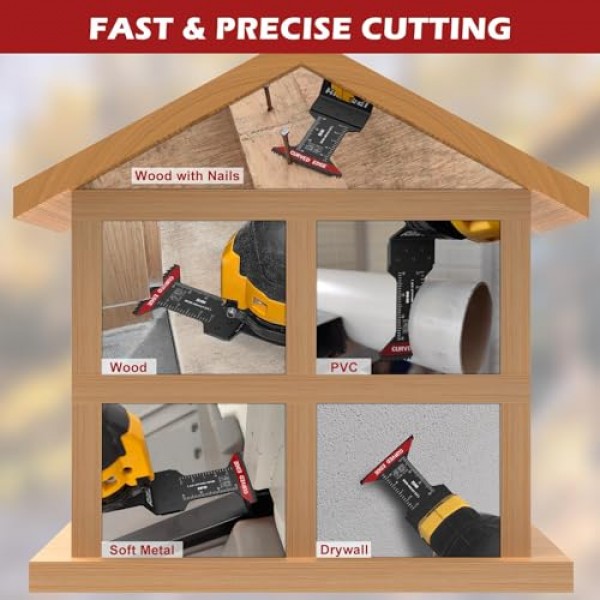 10 Pcs 이중 금속 진동 공구 블레이드 금속 절단, 부드러운 금속, 단단한 목재, 플라스틱, 진동 톱 블레이드 용 1-3/4 곡선 가장자리 멀티 도구 블레이드 Dewalt Milwaukee Bosch 