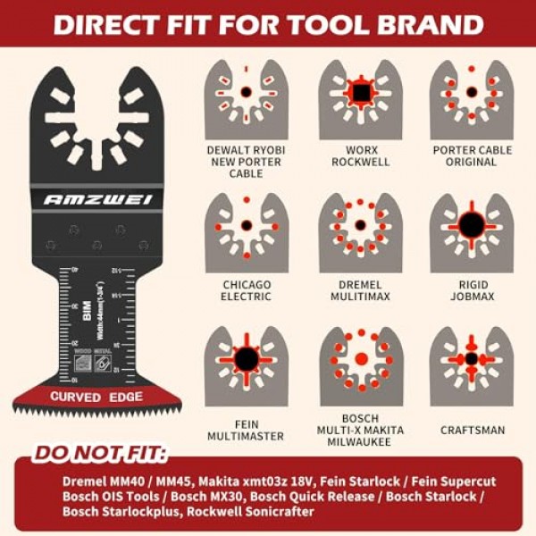 10 Pcs 이중 금속 진동 공구 블레이드 금속 절단, 부드러운 금속, 단단한 목재, 플라스틱, 진동 톱 블레이드 용 1-3/4 곡선 가장자리 멀티 도구 블레이드 Dewalt Milwaukee Bosch 
