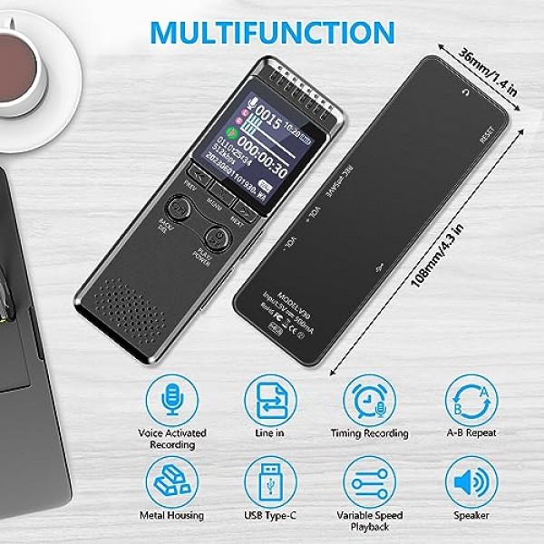 Vivaniir 64GB 음성 녹음기, 80시간 지속되는 배터리 1100mAh, 음성 활성화 및 금속 하우징을 갖춘 견고한 녹음 장치, 강의 회의 인터뷰용 USB-C 디지털 음성 녹음기