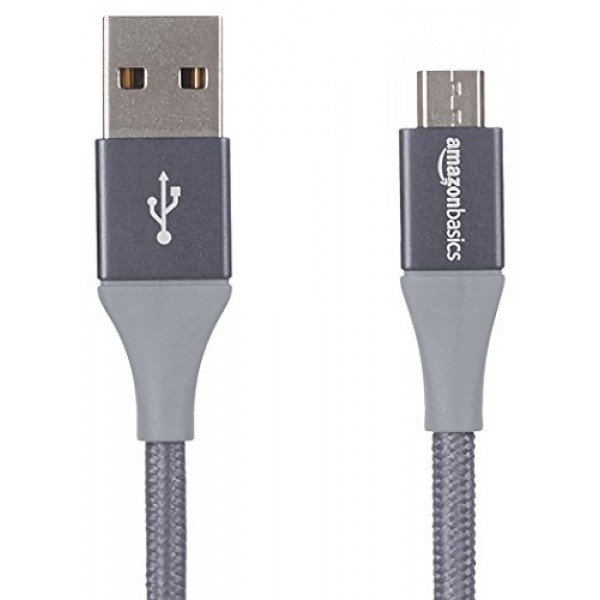 Amazon Basics 마이크로 USB - USB-A 2.0 케이블, 나일론 편조 코드, 480Mbps 전송 속도, 금도금, 10피트, 진한 회색