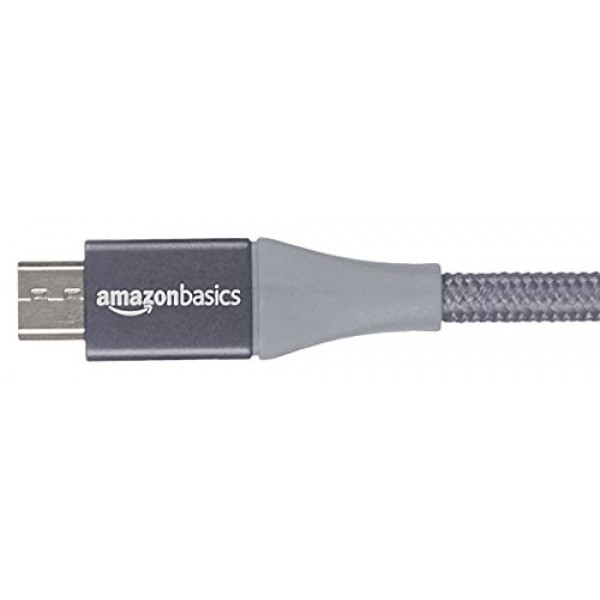 Amazon Basics 마이크로 USB - USB-A 2.0 케이블, 나일론 편조 코드, 480Mbps 전송 속도, 금도금, 10피트, 진한 회색