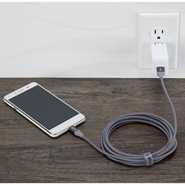 Amazon Basics 마이크로 USB - USB-A 2.0 케이블, 나일론 편조 코드, 480Mbps 전송 속도, 금도금, 10피트, 진한 회색