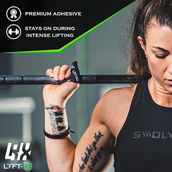 LYFT-RX 역도 후크 그립 테이프(올림픽 역도용 프리미엄 접착제 포함, 크로스 트레이닝 및 리프팅, 스트레치 핏 운동용 손가락 랩, 엄지 손가락 손 보호 및 그립 강화)