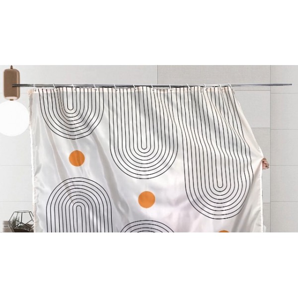 현대 미드 센추리 샤워 커튼 추상 태양 미니멀리즘 귀여운 곡선 무지개 인쇄 베이지 기하학 테라코타 현대 미술 중립 Boho 패브릭 장식 세트 후크 오렌지 70 x in (W H)