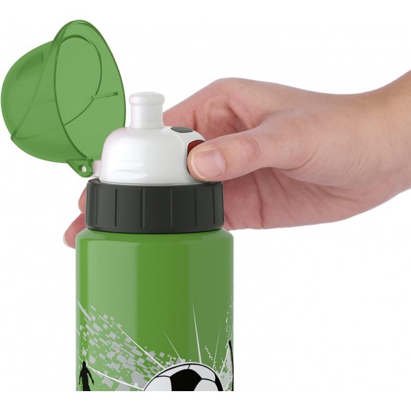 Emsa 518366 음료수 병 Drink2Go 라이트 스틸 | 0.6L | 스테인레스 스틸 | 자동 닫기 셔터 | 100% 누출 방지 및 식기세척기 사용 가능 | 깃털처럼 견고하고 가벼운 | 축구 축구 자