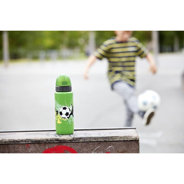 Emsa 518366 음료수 병 Drink2Go 라이트 스틸 | 0.6L | 스테인레스 스틸 | 자동 닫기 셔터 | 100% 누출 방지 및 식기세척기 사용 가능 | 깃털처럼 견고하고 가벼운 | 축구 축구 자