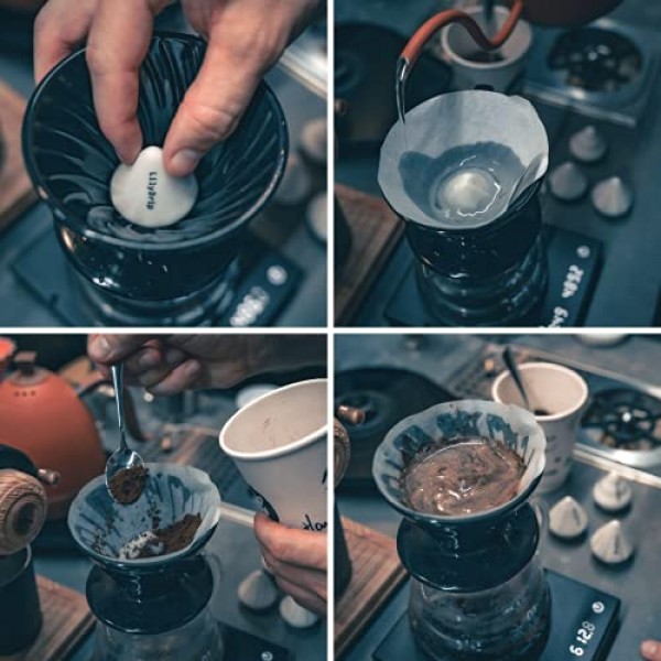 세라믹 푸어 오버 커피 메이커 세트 - 양조 커피 드리퍼로 커피 맛이 좋아지고 드립 유속이 향상됩니다. - 커피 바, 가정용 커피 액세서리 - LILY Coffee Add On Fits V60, Origami