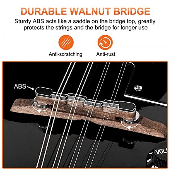 Vangoa 만돌린 악기 마호가니 어쿠스틱 일렉트릭 초보자 성인을위한 스타일 만돌린 악기 청소년 어린이, 블랙