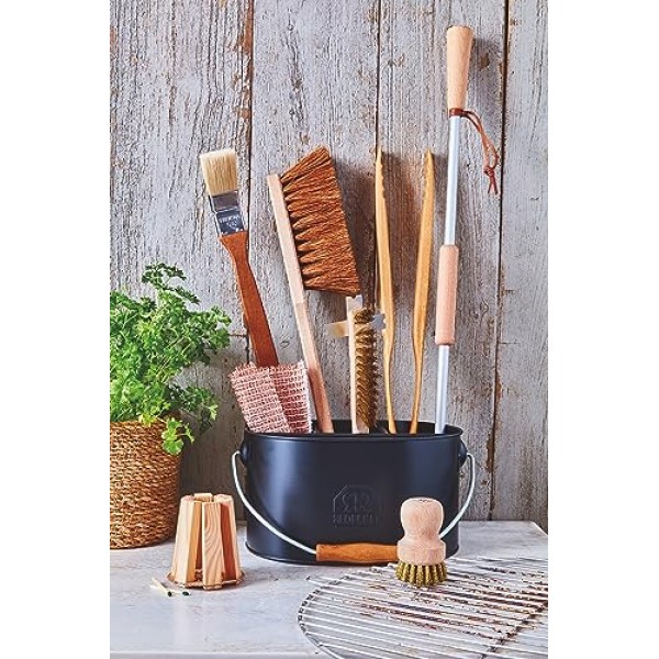 가스 그릴 청소용 Redecker BBQ 핸드 브러시, 내열성 코코넛 섬유 브러시 헤드가 있는 처리되지 않은 아주 긴 너도밤나무 손잡이, 걸이형 고리, 17인치, 독일산