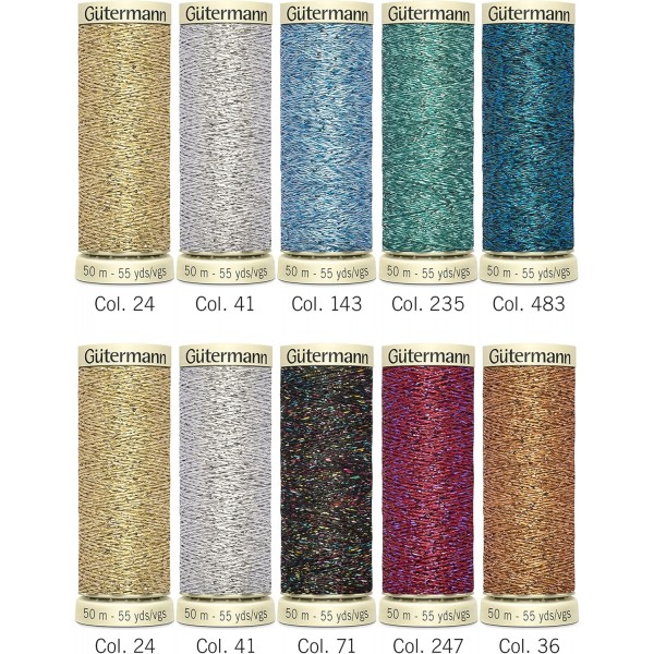 반짝이는 색상의 금속 효과 실 W331 50m 스풀 10개가 포함된 Gütermann creativ 재봉사 세트