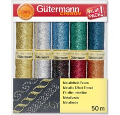 반짝이는 색상의 금속 효과 실 W331 50m 스풀 10개가 포함된 Gütermann creativ 재봉사 세트