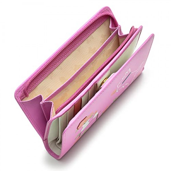 Radley London Florist 여성용 이중 지갑, 모서리가 접힌 가죽, 스냅 잠금 장치 및 10개의 카드 슬롯이 있는 여성용 지갑, 동전 및 지폐 수납칸이 있는 지갑, 와일드 로즈