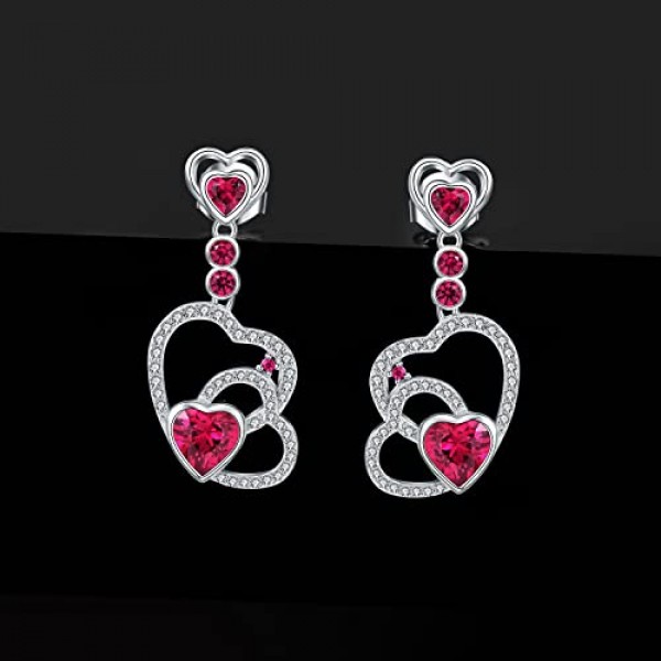 JewelryPalace 나는 당신의 마음을 사랑합니다 1.1ct 제작 루비 귀걸이 실버 925 여성용 레드 스톤 주얼리 세트, 귀걸이 실버 보석 소녀 선물, 여성용 패션 주얼리 발렌타인 
