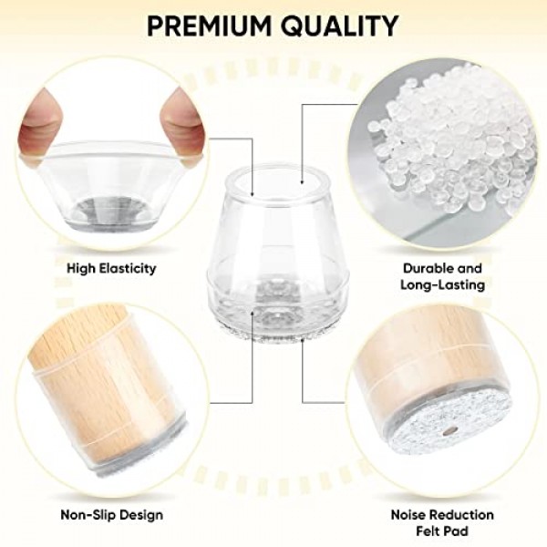 BALEINE 24팩 실리콘 의자 다리 바닥 보호대, 의자 다리 보호대 캡, 나무 바닥용 미끄럼 방지 의자 다리 캡(투명 및 소형, 24팩)