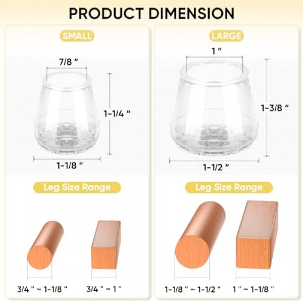 BALEINE 24팩 실리콘 의자 다리 바닥 보호대, 의자 다리 보호대 캡, 나무 바닥용 미끄럼 방지 의자 다리 캡(투명 및 소형, 24팩)