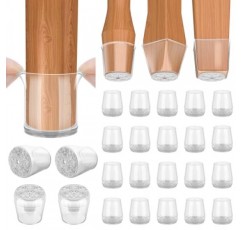 BALEINE 24팩 실리콘 의자 다리 바닥 보호대, 의자 다리 보호대 캡, 나무 바닥용 미끄럼 방지 의자 다리 캡(투명 및 소형, 24팩)