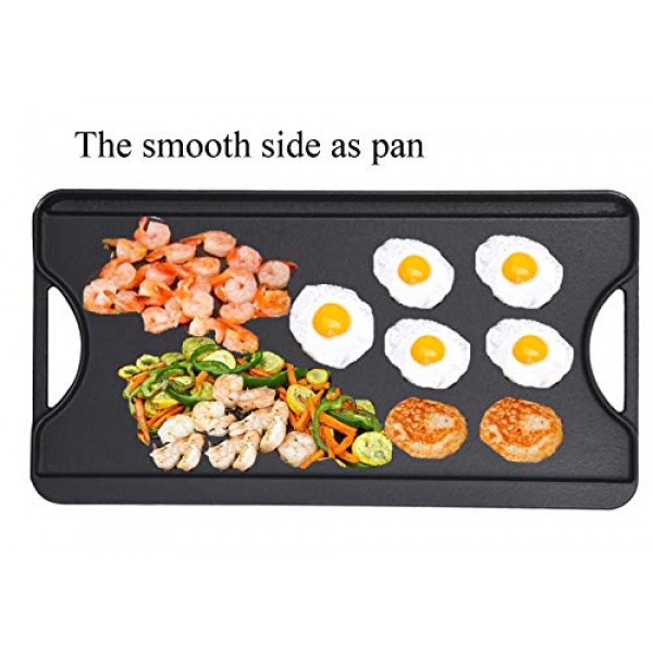 손잡이가 있는 GasSaf 주철 양면 철판, 20인치 x 10.5인치 쿡탑용 대형 그릴 팬