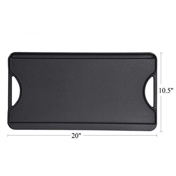 손잡이가 있는 GasSaf 주철 양면 철판, 20인치 x 10.5인치 쿡탑용 대형 그릴 팬