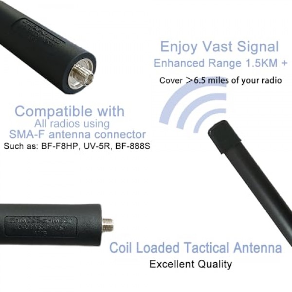 BAOFENG UV-5R 접이식 전술 안테나 GMRS 양방향 라디오 48cm/18.8인치 듀얼 밴드 VHF UHF SMA-여성 장거리 휴대용 BF-F8HP UV-82HP DM-1701(1팩)과 호환 가능