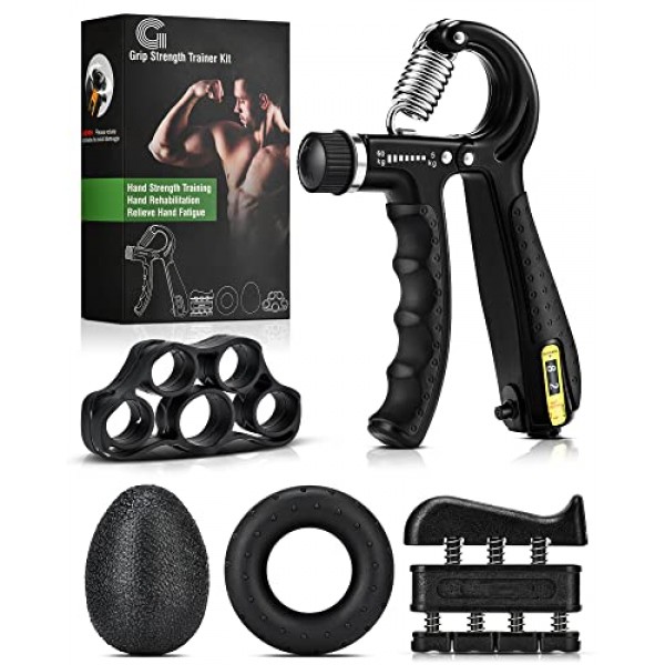 카운터가 포함된 Gonex 핸드 그립 강화 장치, 팔뚝 트레이너 운동 키트(5팩), 조절 가능한 저항 그립 강도 트레이너, 손가락 운동기/들것, 그립 링, 회복 및 운동선수용 
