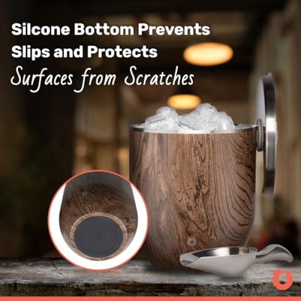 SNOWFOX Plus, 파티용 뚜껑이 있는 프리미엄 진공 단열 스테인리스 얼음통/국자 얼음통-아름다운 엔터테인먼트-3L-매트 블랙